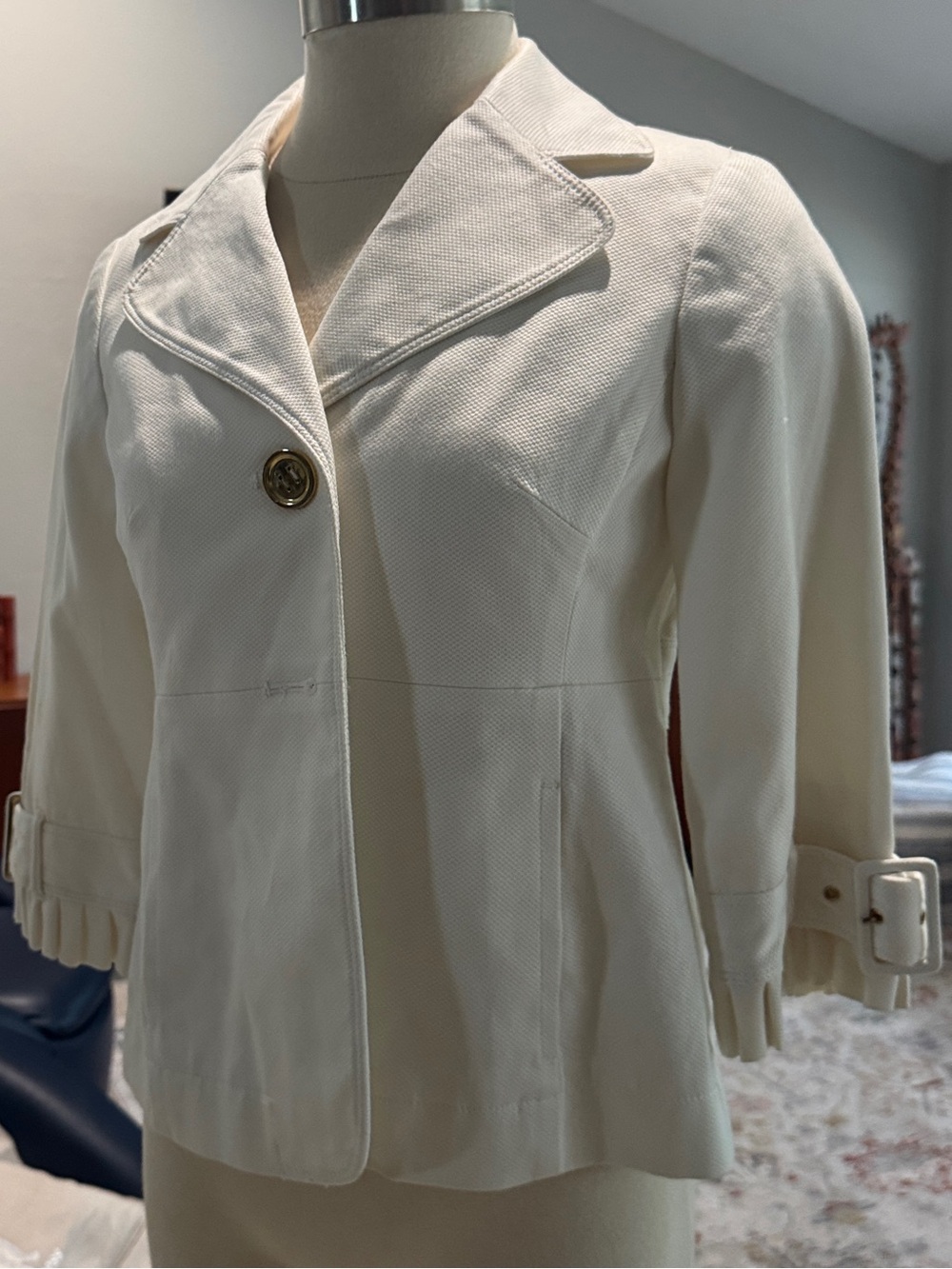 LOFT Cream Single-Button Tailored Blazer 3/4 sleeve